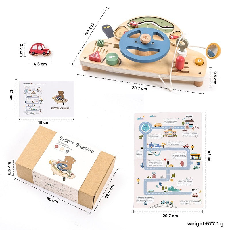 Car Busy Board Puzzle Children's Wooden Toys Simulation Steering Wheel