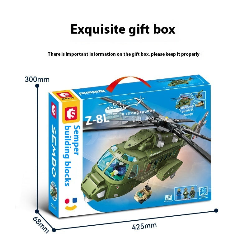 Military Straight 8L Multi-purpose Helicopter Assembly Model Boy Small Particles Assembled Building Block Toys