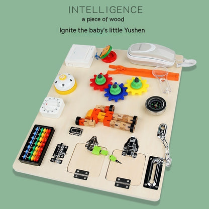 Raw Wood Finished Busy Board Early Education Unlocking Toys