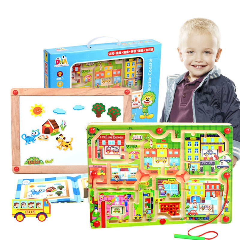Lively City Pen Maze Magnetic Multi-Functional Children's Sketchpad Maze City Toys, Pencil Maze Sketchpad Toys