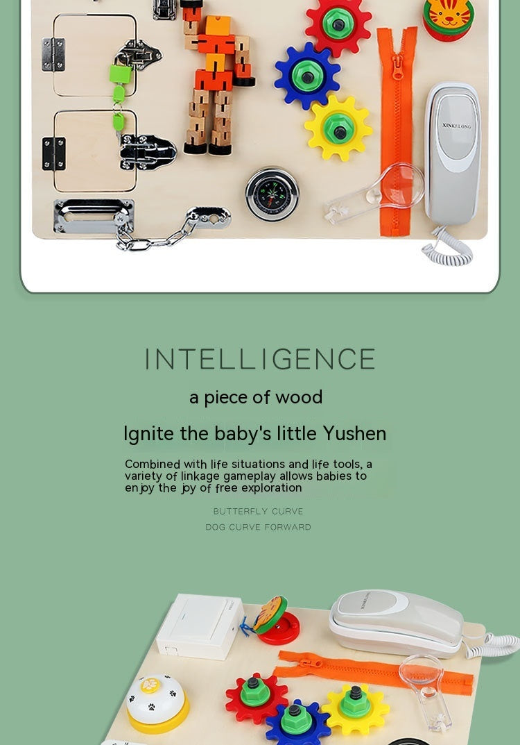 Raw Wood Finished Busy Board Early Education Unlocking Toys