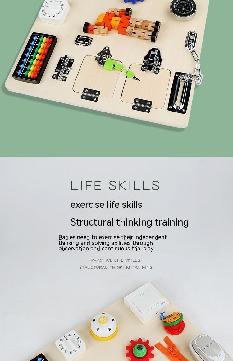 Raw Wood Finished Busy Board Early Education Unlocking Toys