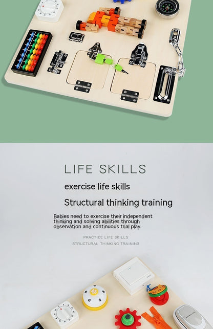 Raw Wood Finished Busy Board Early Education Unlocking Toys