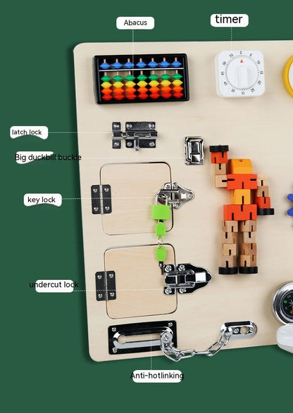 Raw Wood Finished Busy Board Early Education Unlocking Toys