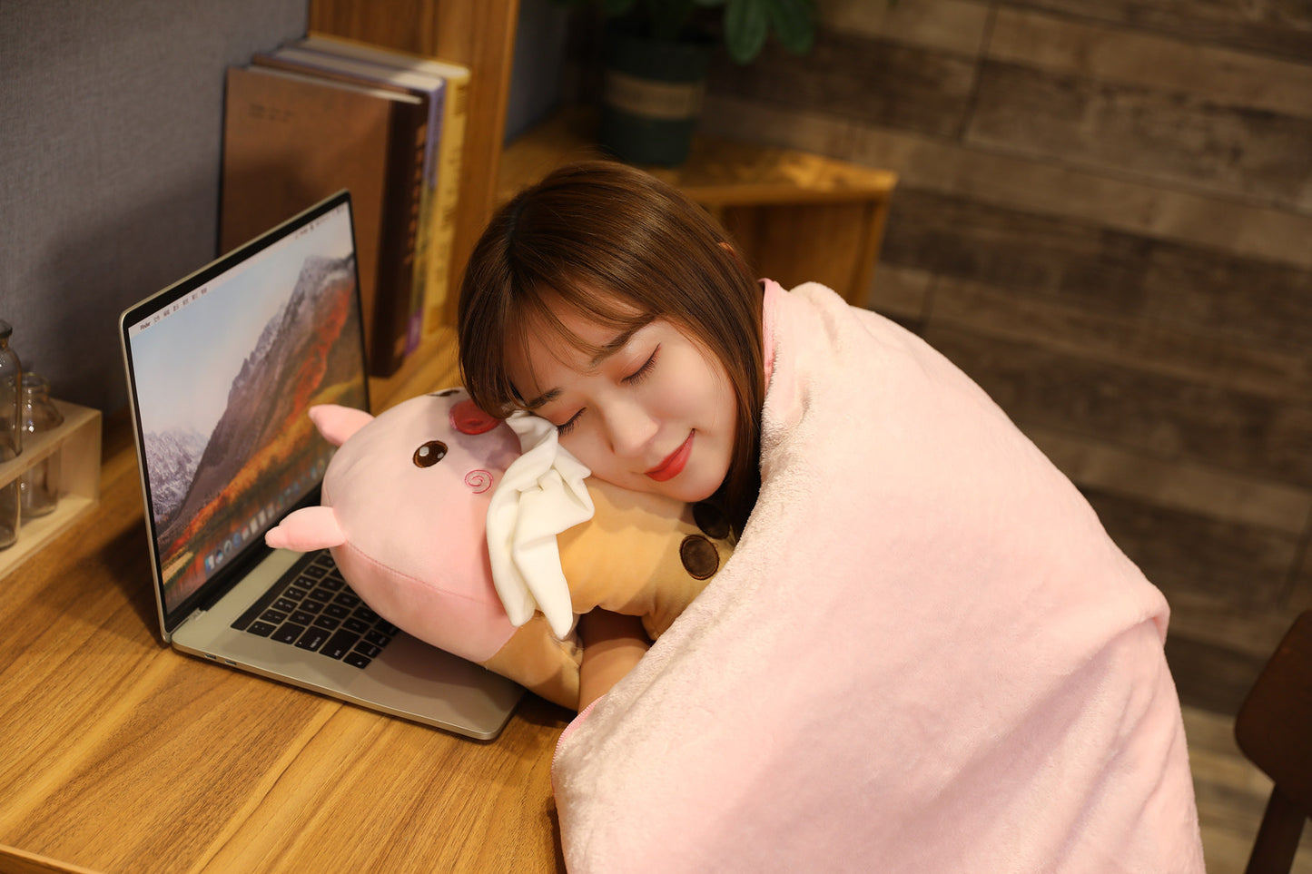 3-in-1 Milk Tea Plush Pillow Blanket