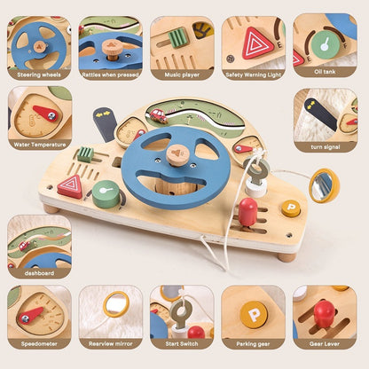 Car Busy Board Puzzle Children's Wooden Toys Simulation Steering Wheel