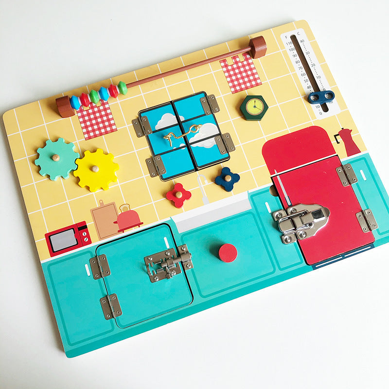 Raw Wood Finished Busy Board Early Education Unlocking Toys