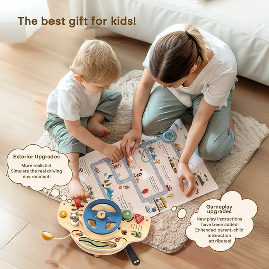 Car Busy Board Puzzle Children's Wooden Toys Simulation Steering Wheel