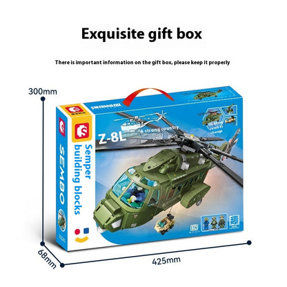 Military Straight 8L Multi-purpose Helicopter Assembly Model Boy Small Particles Assembled Building Block Toys